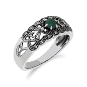 Gemondo Émeraude Bague, Argent Sterling Émeraude & Marcassite Simple Art Nouveau Bague - Émeraude