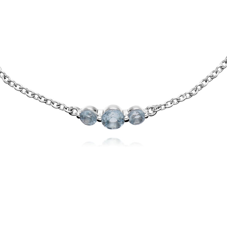 Argent Sterling Trois Pierres Topaze Bleu Rond Dégradé 19cm Bracelet