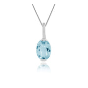 Pendentif Classique Or Blanc 375 Topaze Bleu Oval