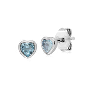 Argent Sterling Pierre Unique Topaze Bleu Boucles D'Oreilles Puces Coeur