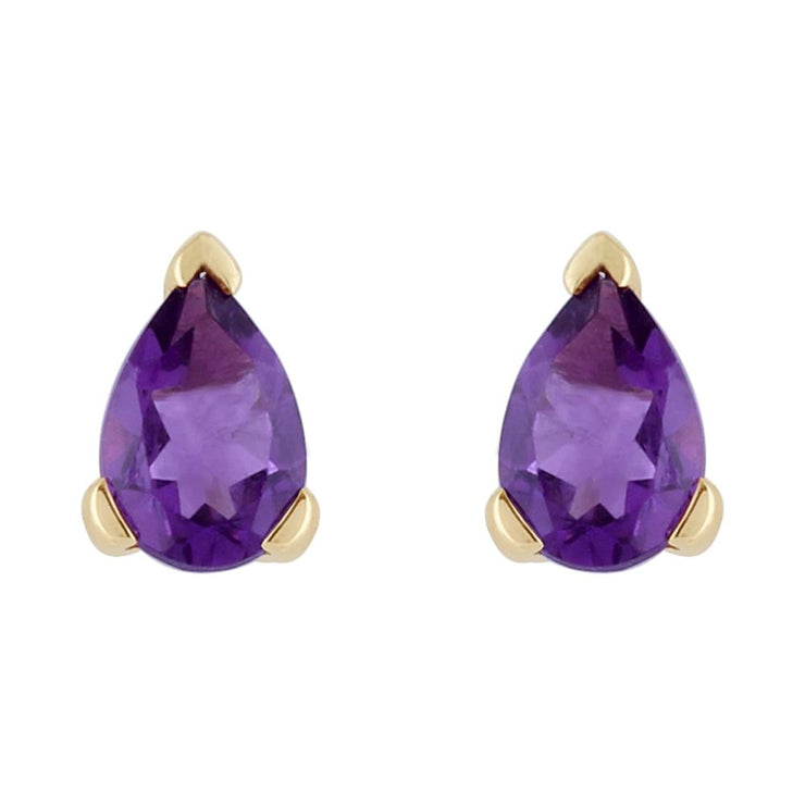 Pendentif et Boucles d'Oreilles Clou Classique Or Jaune 375 Améthyste Poire