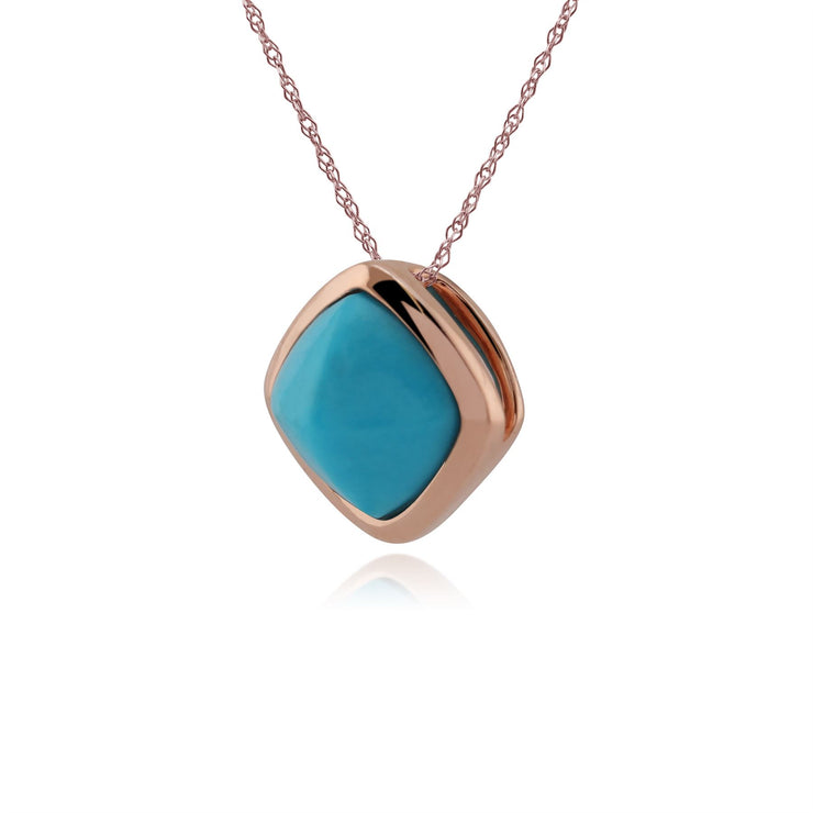 Collier, Plaqué or Rose Argent Sterling Coussin Turquoise Pendentif sur 45cm Chaîne