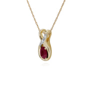 Rubis Collier, 9 CT Rubis or Jaune & Diamant Ovale Baiser Pendentif avec 45cm Chaîne