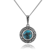 Pendentif Style Art Déco Argent 925 Turquoise Cabochon et Marcassite