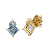 Topaze Bleu Boucles D'Oreilles, 9 CT or Jaune Topaze Bleu et Diamant Carré Boucles D'Oreilles