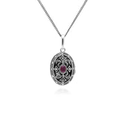 Collier Porte-Photo Style Art Nouveau Argent 925 Rubis Oval