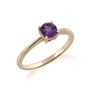 Gemondo Bague Amethyste, 9 Ct or Jaune Améthyste Coupe Ronde Bague Pierre Unique - Améthyste