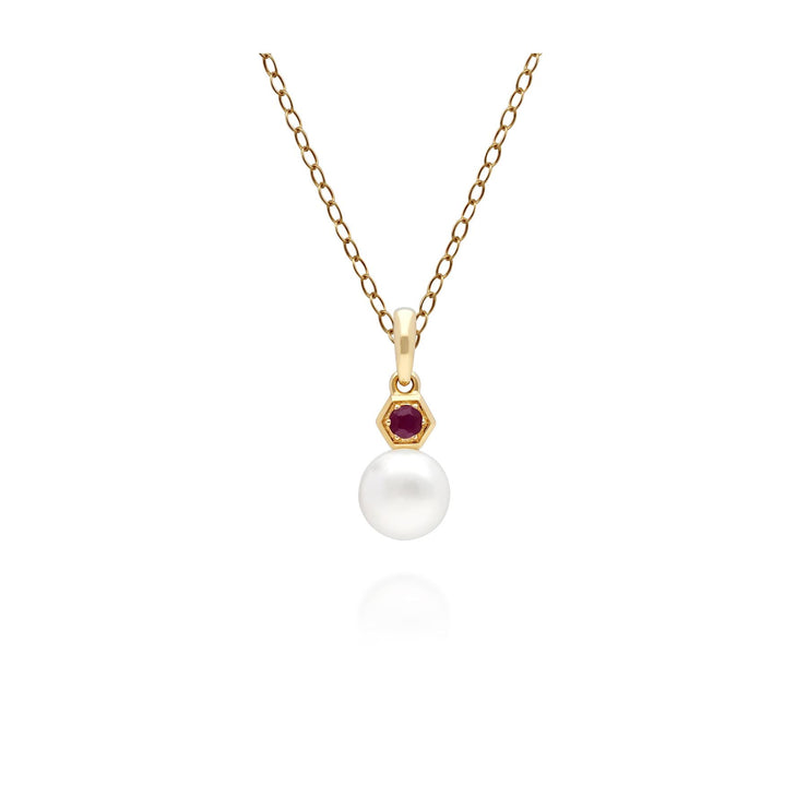 Pendentif Moderne Or Jaune 375 Rubis et Perle