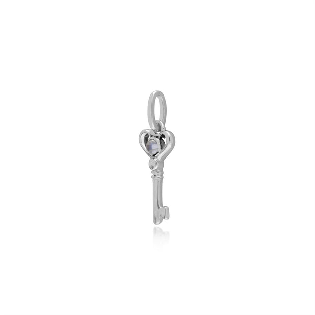 Pendentif Classique Argent 925 Petite Clé avec Pierre de Lune Ronde