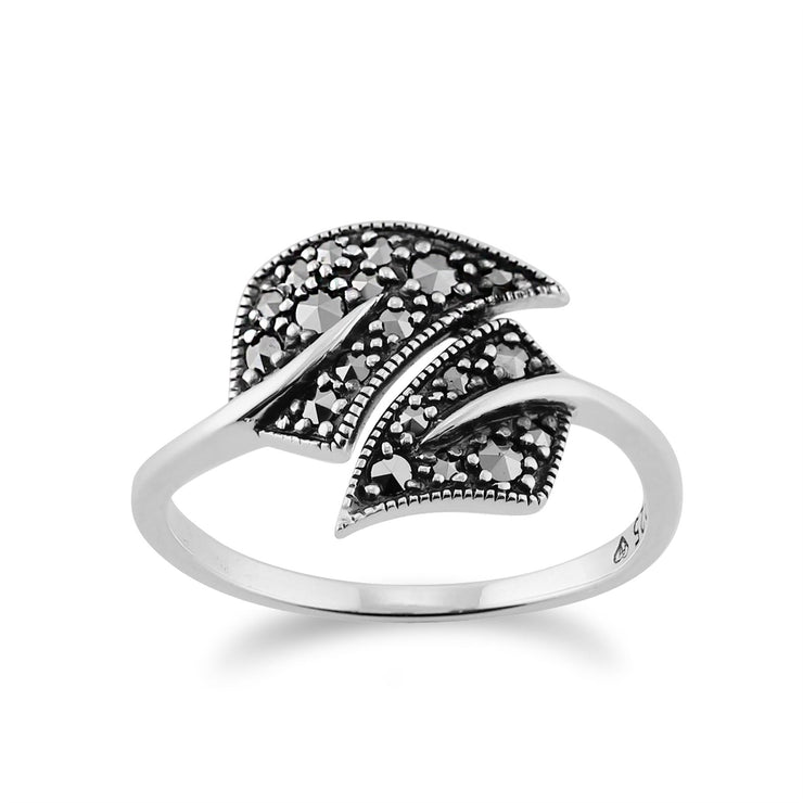 Gemondo Bague Art Nouveau, Argent Massif 925 0,27 CT Marcassite Style Art Nouveau Bague Feuille