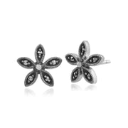 Boucles d'Oreilles Clou Floral Argent 925 Marcassite