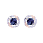 Boucles d'Oreilles Clou Tanzanite Classique Or Blanc 375 Diamant et Ear-Jacket Diamant Rond