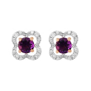 Boucles d'Oreilles Clou Améthyste Classique Or Rose 375 et Ear-Jacket Fleur Diamant