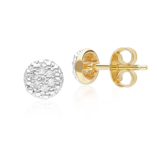 Boucles d'Oreilles Clou Pavé de Diamant Rond en Or Jaune 375