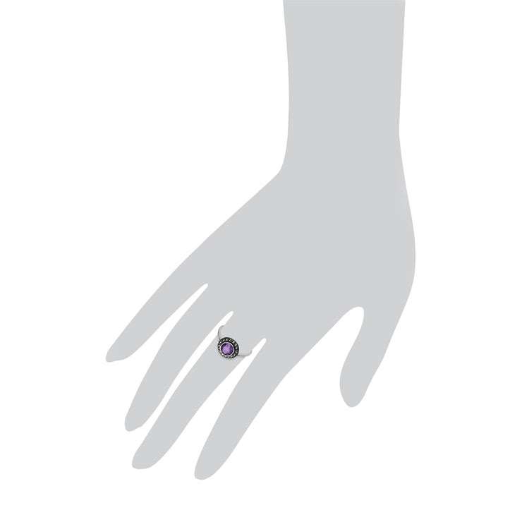 Gemondo Femmes Argent Sterling Rond Amethyst And Marcassite Bague Grappe - Améthyste