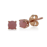 Boucles d'Oreilles Clou Opale Rose Classique Or Rose 375 Diamant et Ear-Jacket Rond