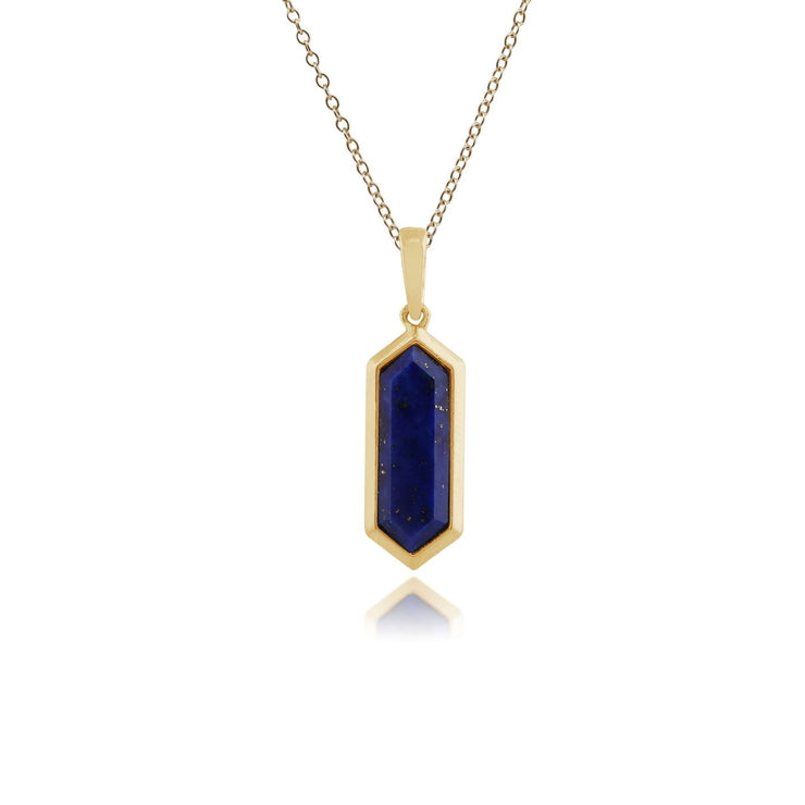 Pendentif et Boucles d'Oreilles Pendantes Géométique Argent 925 Plaqué Or Jaune Lapis Lazuli Prisme