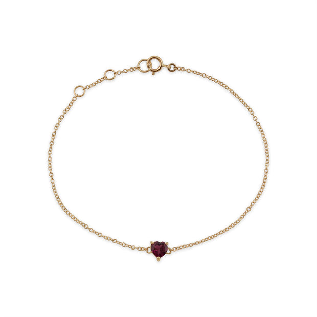 Bracelet Classique Or Jaune 375 Grenat Rhodolite Cœur serti griffe