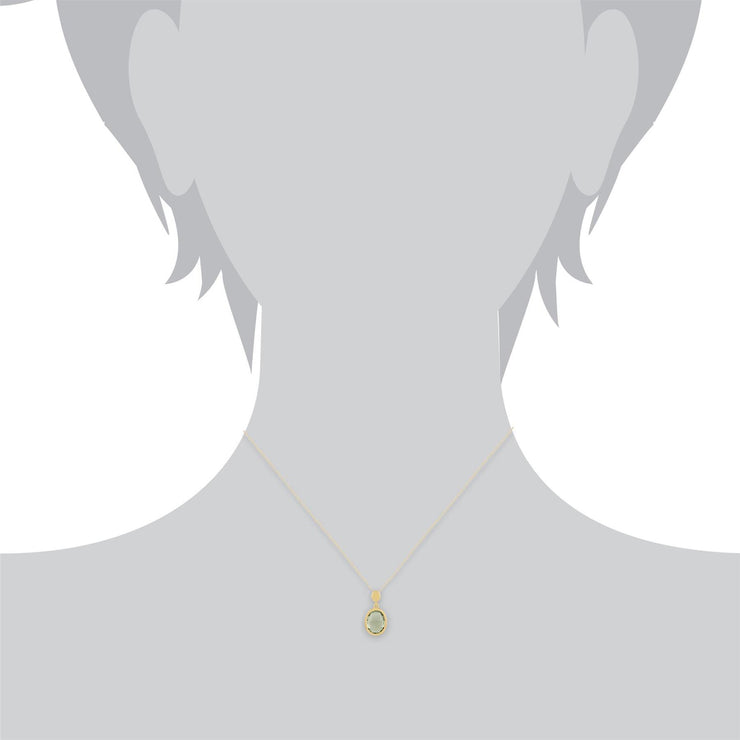Pendentif Or Jaune 375 Quartz Oval Vert Clair