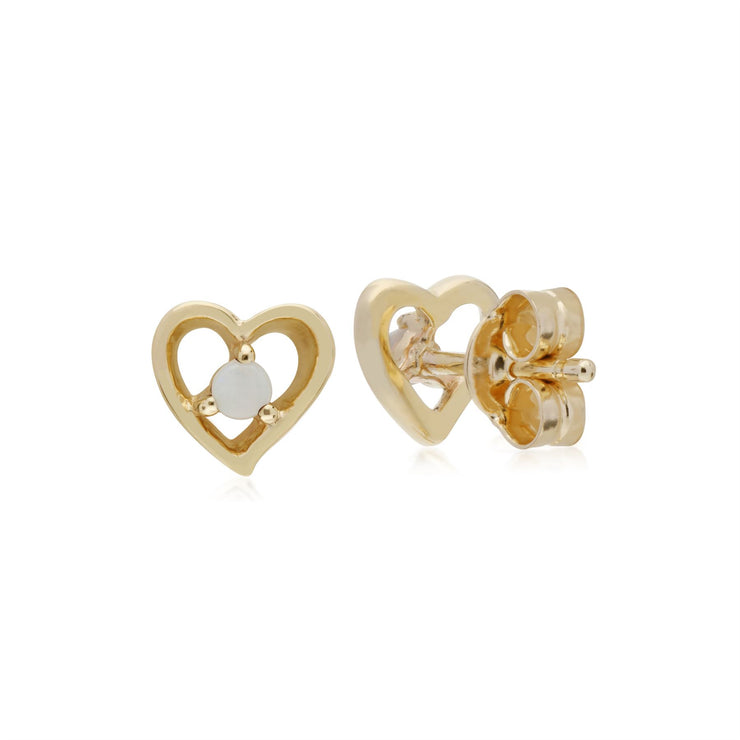 Boucles D'Oreilles Opales, 9 CT or Jaune Opale Pierre Unique Boucles D'Oreilles Puces Coeur