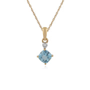 Pendentif Classique Or Jaune 375 Topaze Bleue Carrée et Diamant