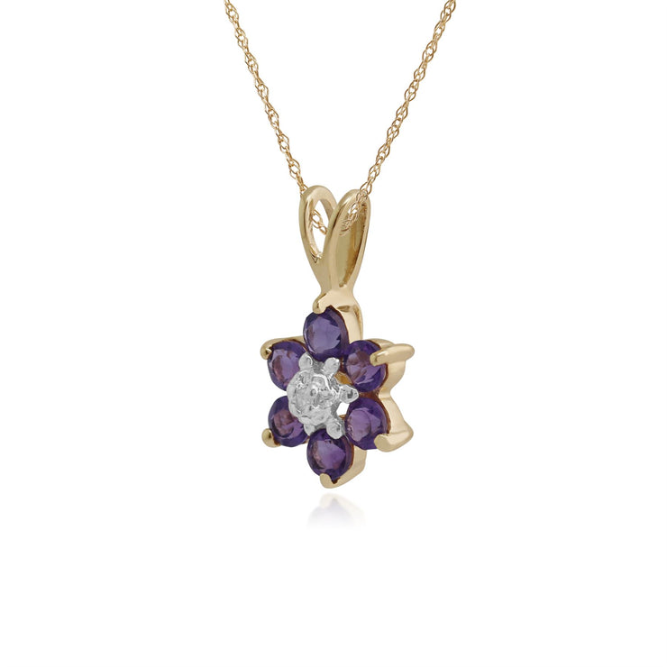 Pendentif Floral Or Jaune 375 Améthyste et Diamant style Cluster