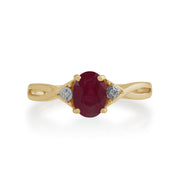 Gemondo Bague Rubis, 9ct Or Jaune 1.06ct Rubis & Diamant Bague