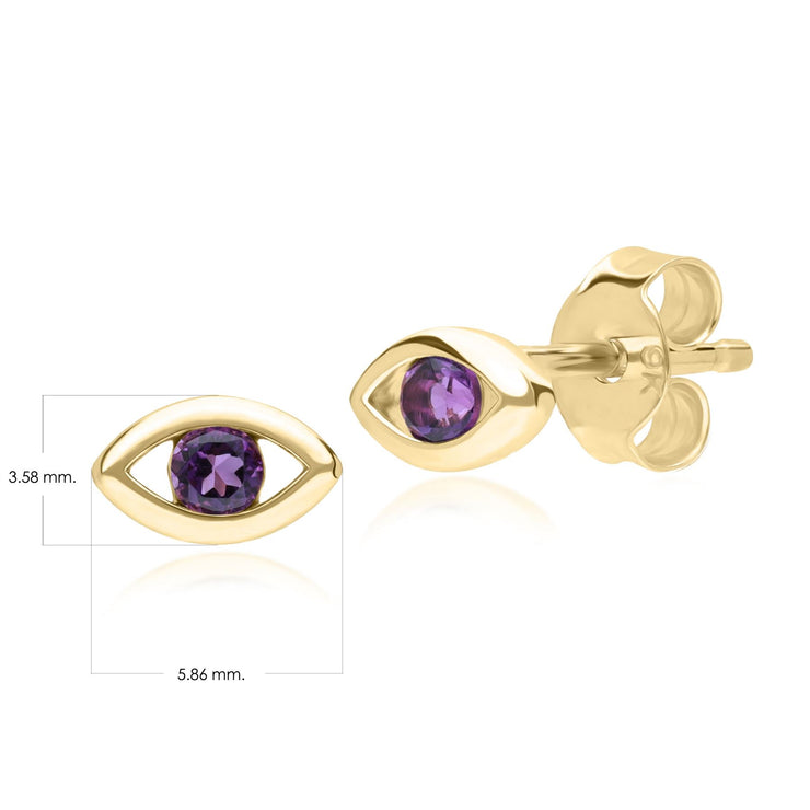 Boucles d'Oreilles Clou ECFEW™ Dainty Evil Eye Améthyste en or jaune 375