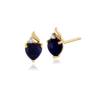Pendentif et Boucles d'Oreilles Clou Cœur Classique Or Jaune 375 Lapis Lazuli et Diamant