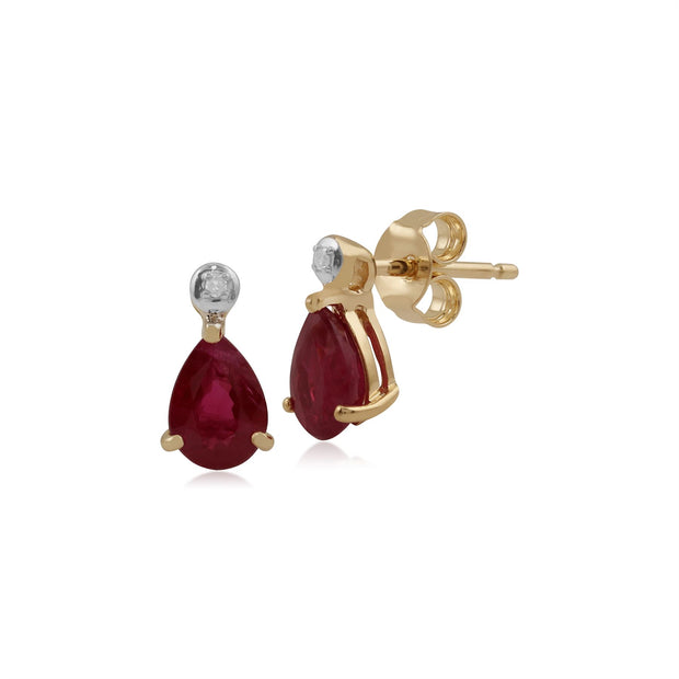 Boucles d'Oreilles Pendantes Classique Or Jaune 375 Grenat Poire et Diamant