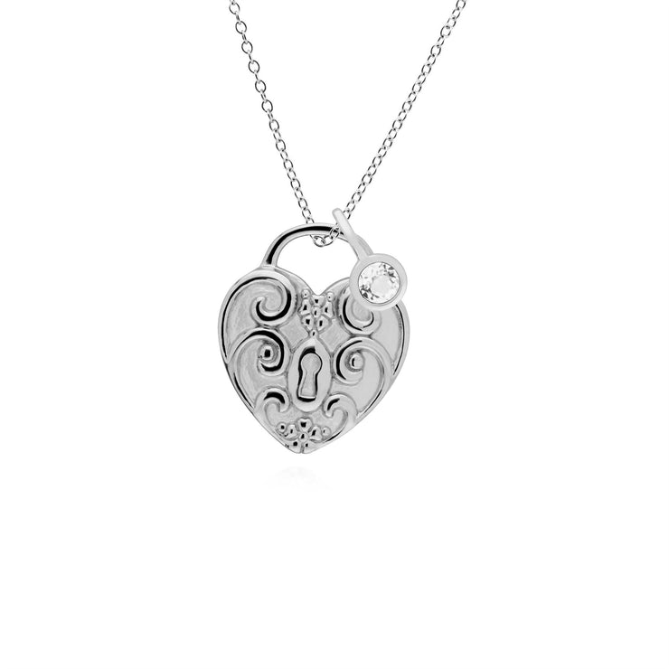 Pendentif Classique Cadenas Cœur Torsadé Argent 925 et Charms Topaze Blanche