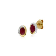 9 ct Rubis or Jaune & Diamant Deux Tons Boucles D'Oreilles