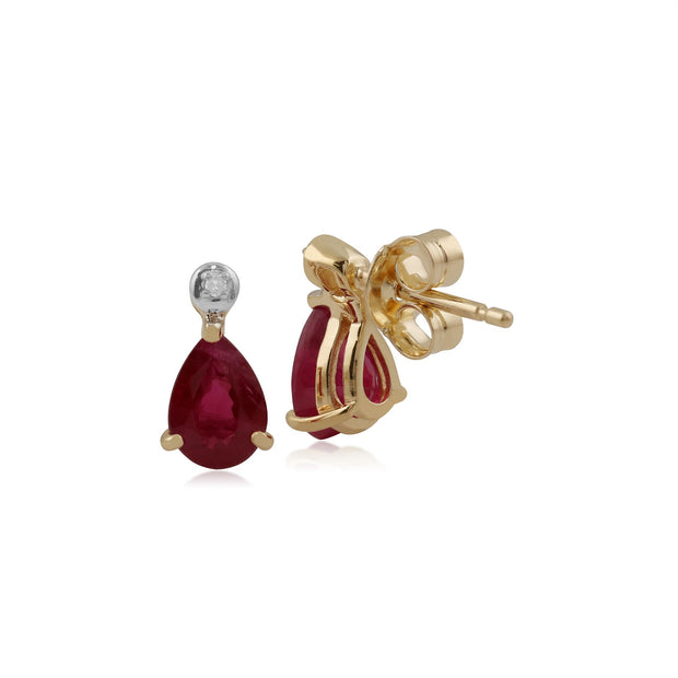 Boucles d'Oreilles Pendantes Classique Or Jaune 375 Grenat Poire et Diamant