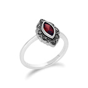 Gemondo Bague Grenat, Argent Marcassite & Grenat Bague Art Nouveau - Grenat