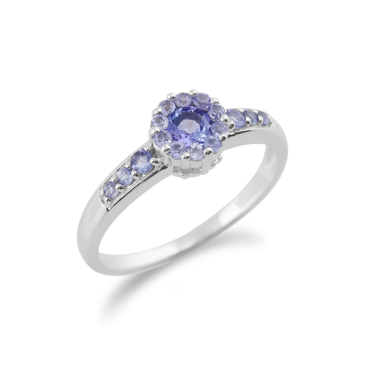 Gemondo Tanzanite Bague, 9 CT or Blanc 0.57ct Tanzanite Bague Du Halo