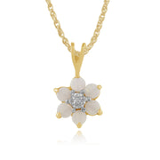 Pendentif Floral Or Jaune 375 Opale Rond et Diamant