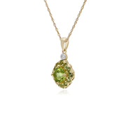 s 9 CT or Jaune Rond Peridot & Diamant Carré Serti Pendentif sur 45cm Chaîne