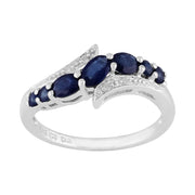 ARGENT STERLING 0.94ct CT Naturel saphir bleu & diamant style contemporain Bague