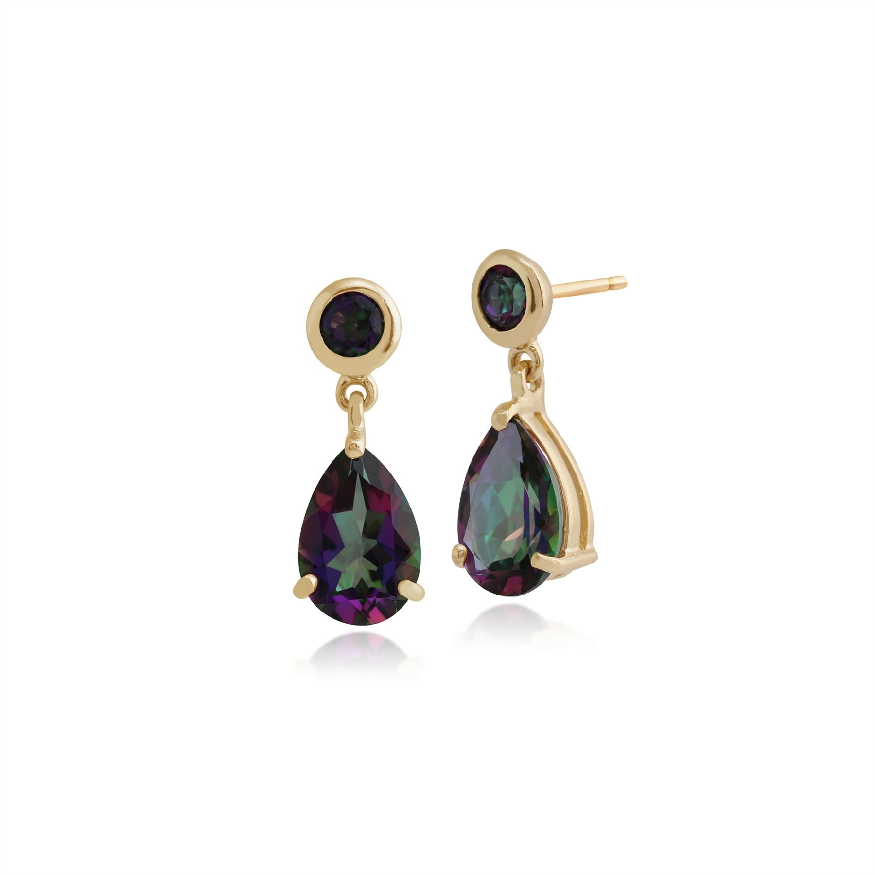Pendentif et Boucles d'Oreilles Pendantes Classique Or Jaune 375 Topaze Mystique Ronde et Poire