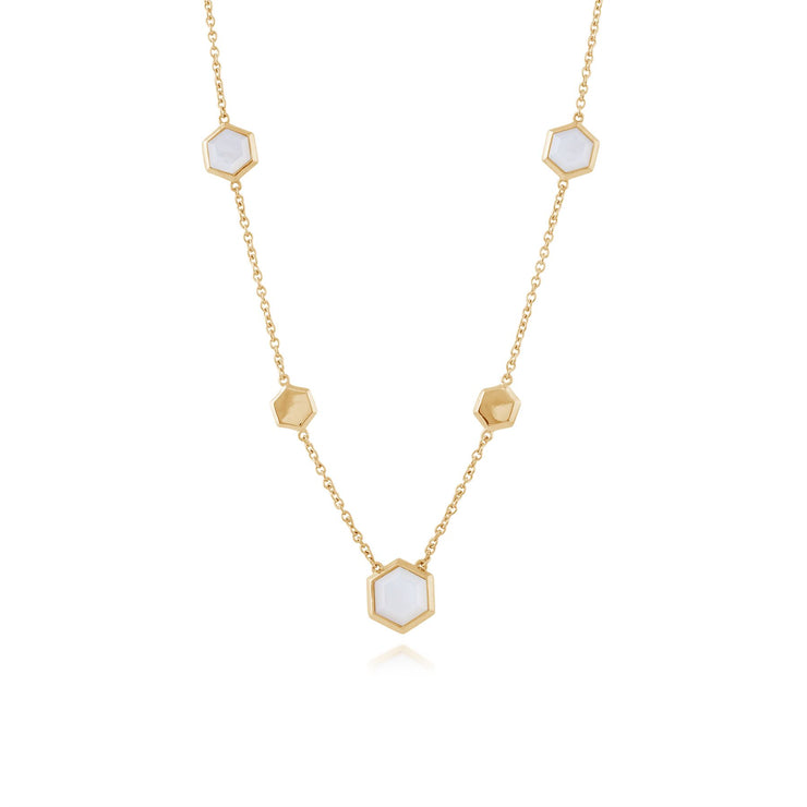 Collier Géométrique Argent 925 Plaqué Or Nacre Hexagonal