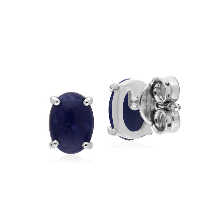 s Argent Sterling Sodalite Pierre Unique Boucles D'Oreilles Ovales Clous