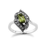 Gemondo Argent 0,52ct Péridot & 0,19 CT Marcassite Bague Style Art Nouveau