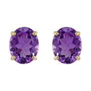 Boucles d'Oreilles Clou Classique Or Jaune 375 Améthyste Ovale