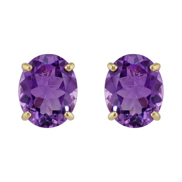Boucles d'Oreilles Clou Classique Or Jaune 375 Améthyste Ovale