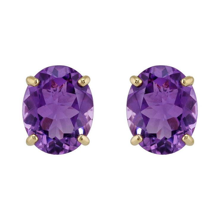 Boucles d'Oreilles Clou Classique Or Jaune 375 Améthyste Ovale