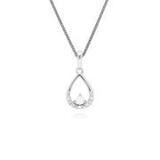 s 9 CT or Blanc Unique Opale & Diamant Poire Pendentif sur 45cm Chaîne