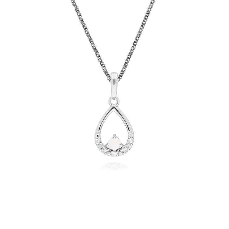 s 9 CT or Blanc Unique Opale & Diamant Poire Pendentif sur 45cm Chaîne