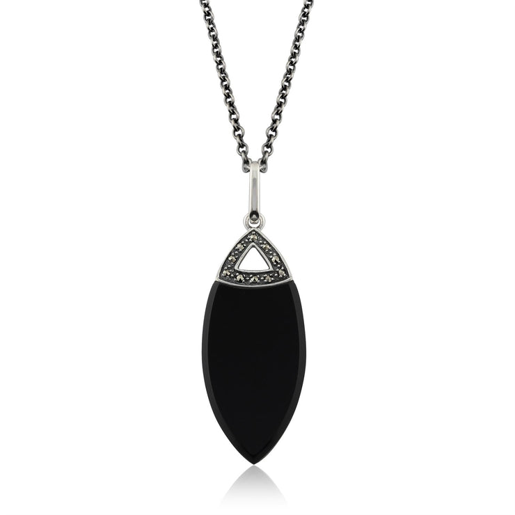 Pendentif Style Art Déco Argent 925 Onyx Noir et Marcassite