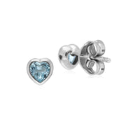 Argent Sterling Pierre Unique Topaze Bleu Boucles D'Oreilles Puces Coeur