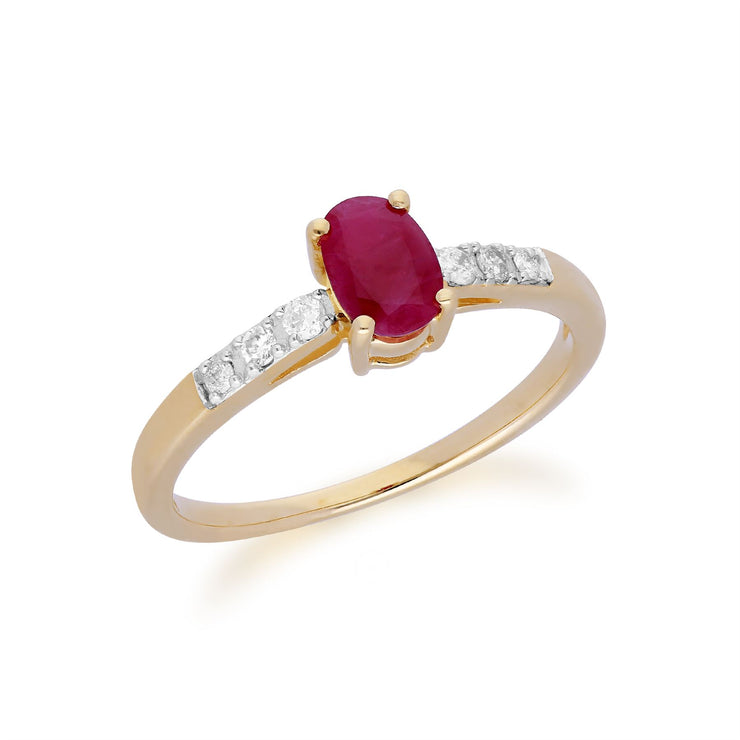 Gemondo 9ct Yellow Gold Ruby & Diamond Oval Cut Solitaire Ring